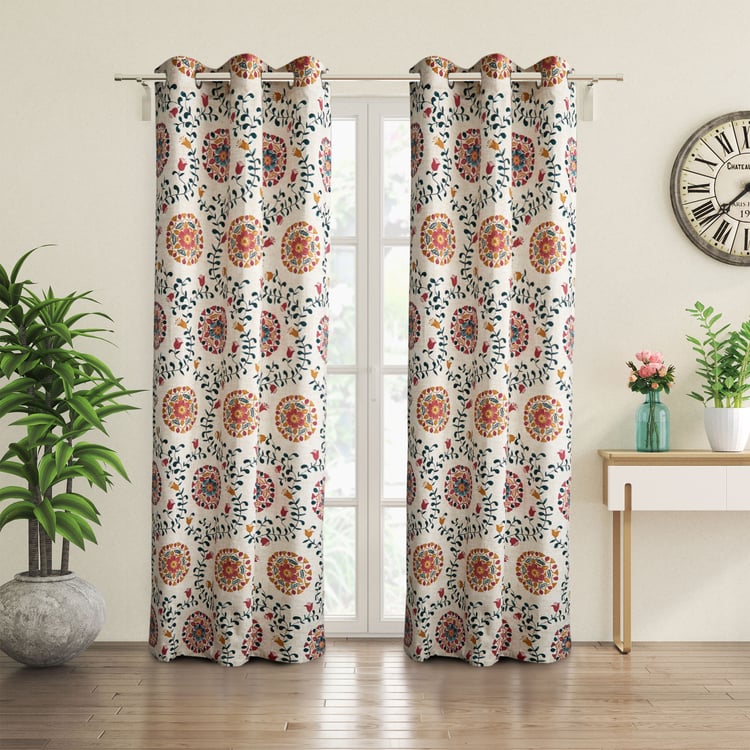 Saddle Morganite Set of 2 Printed Light-Filtering Door Curtains - 7ft