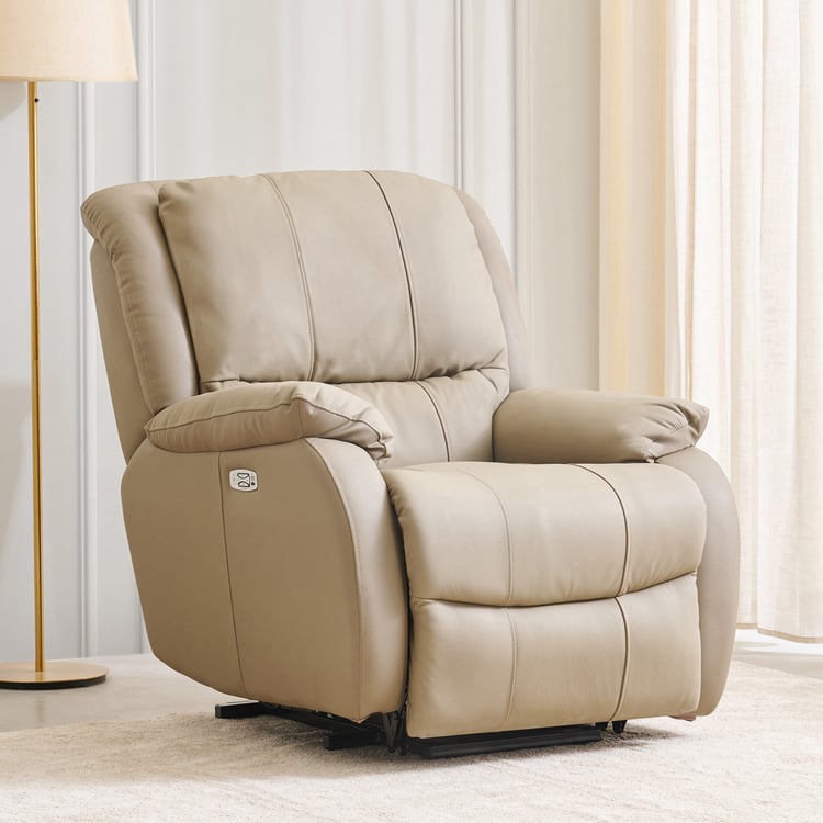 Buy Fletcher Half Leather 1 Seater Massager Electric Recliner Beige from Home Centre at just INR 69999.0