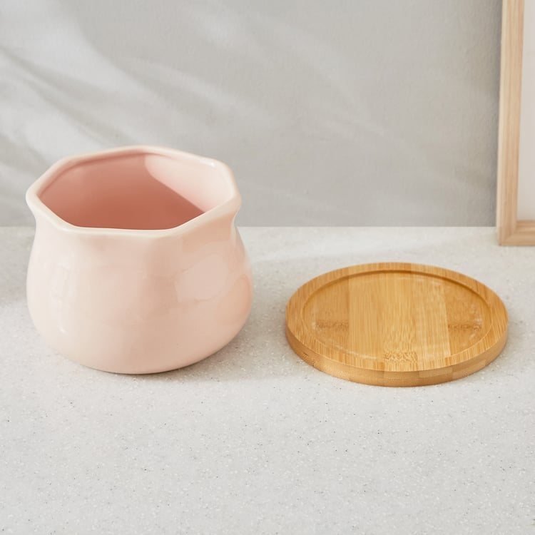 Gloria Sane Ceramic Planter with Wooden Base