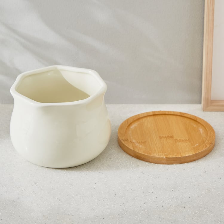 Gloria Sane Ceramic Planter with Wooden Base