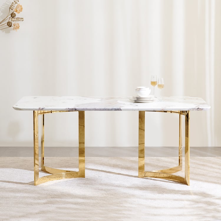 Vogue NXT Faux Marble Top 6-Seater Dining Table - Off White