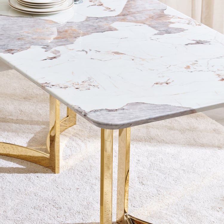 Vogue NXT Faux Marble Top 6-Seater Dining Table - Off White