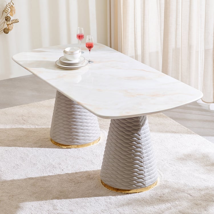 Vega Faux Marble Top 6-Seater Dining Table - Off White