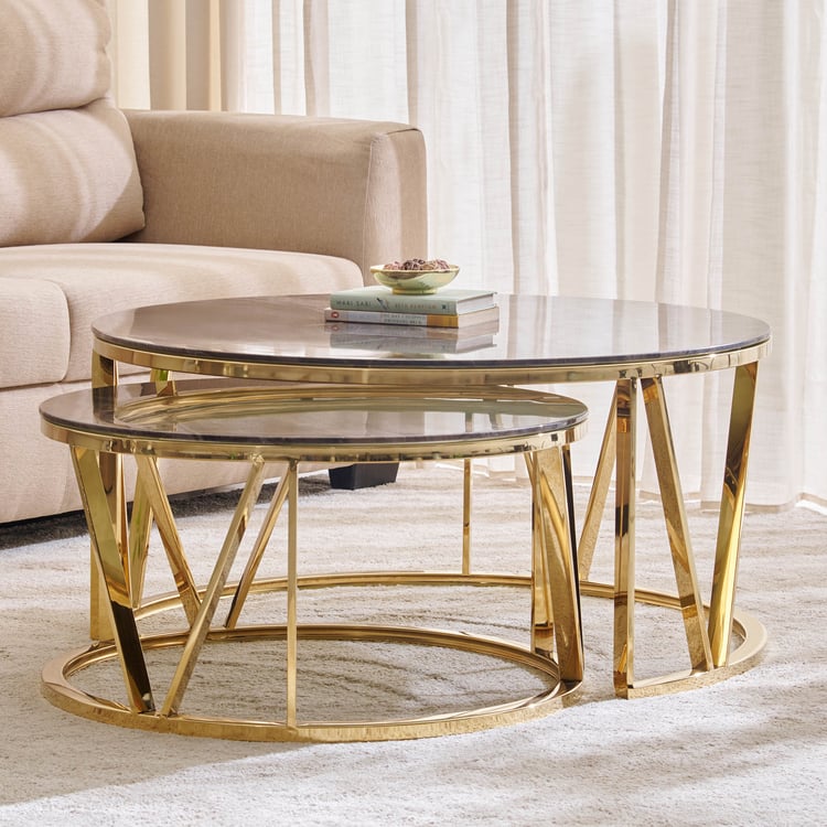 Arata Tempered Glass Top Set of 2 Nesting Coffee Tables - Brown