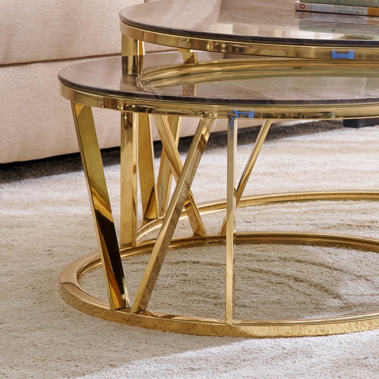 Arata Tempered Glass Top Set of 2 Nesting Coffee Tables - Brown