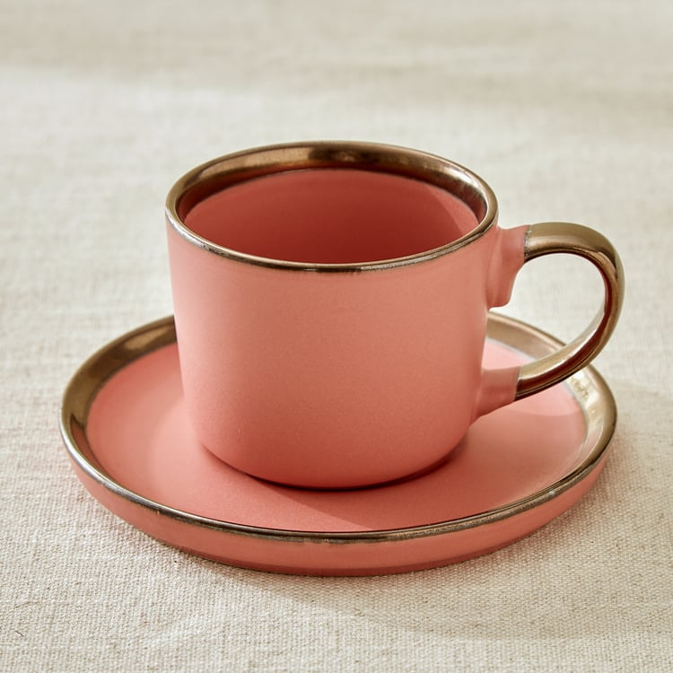 Vibgyor Tashoku Set of 4 Stoneware Cups and Saucers - 240ml