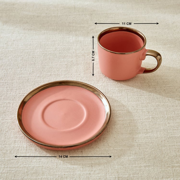 Vibgyor Tashoku Set of 4 Stoneware Cups and Saucers - 240ml
