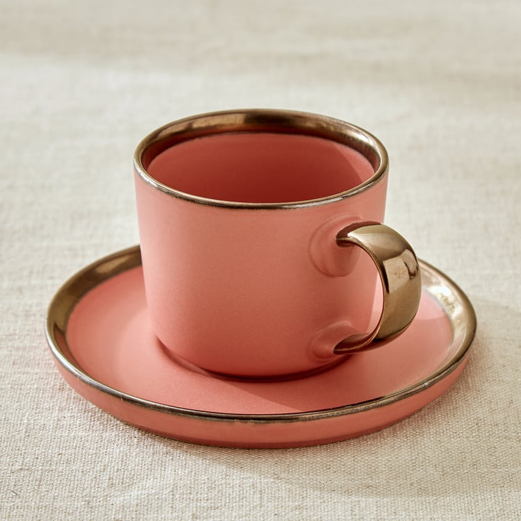 Vibgyor Tashoku Set of 4 Stoneware Cups and Saucers - 240ml