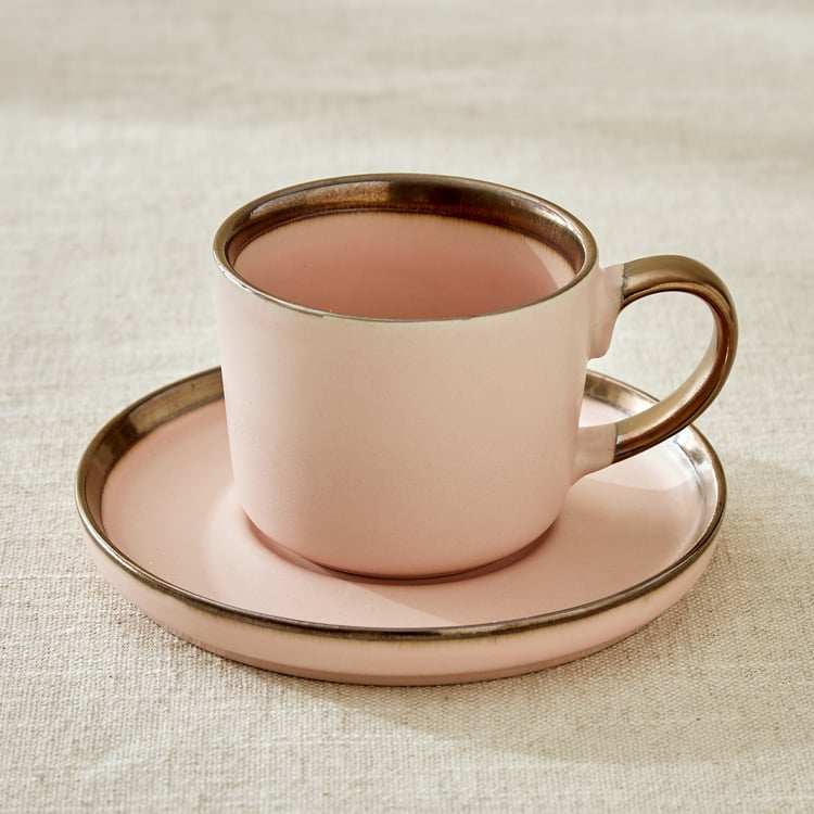 Vibgyor Tashoku Set of 4 Stoneware Cups and Saucers - 240ml