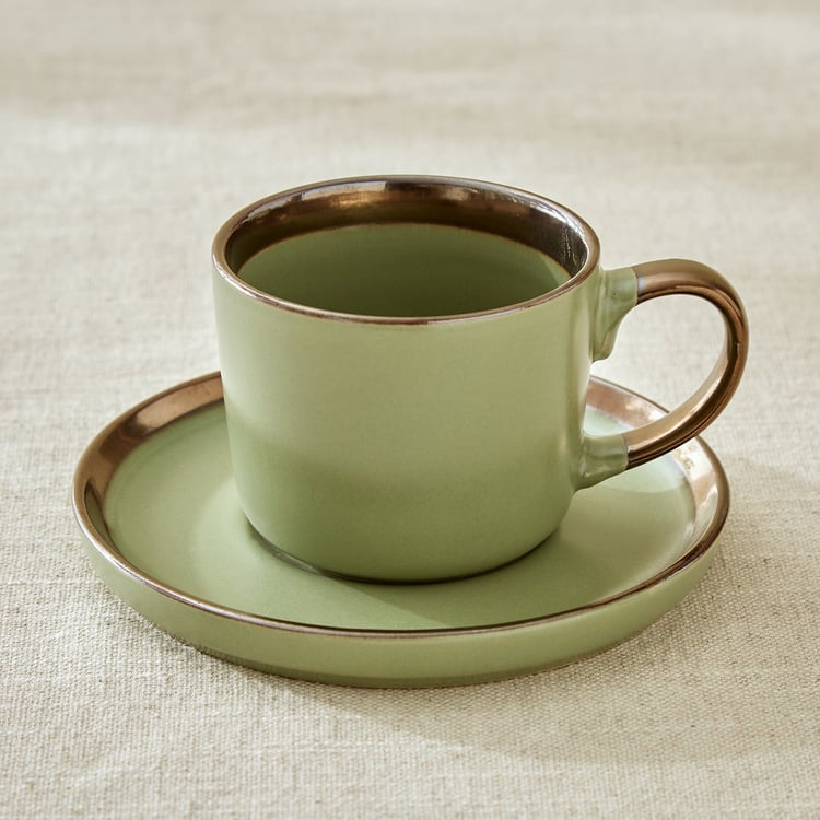 Vibgyor Tashoku Set of 4 Stoneware Cups and Saucers - 240ml