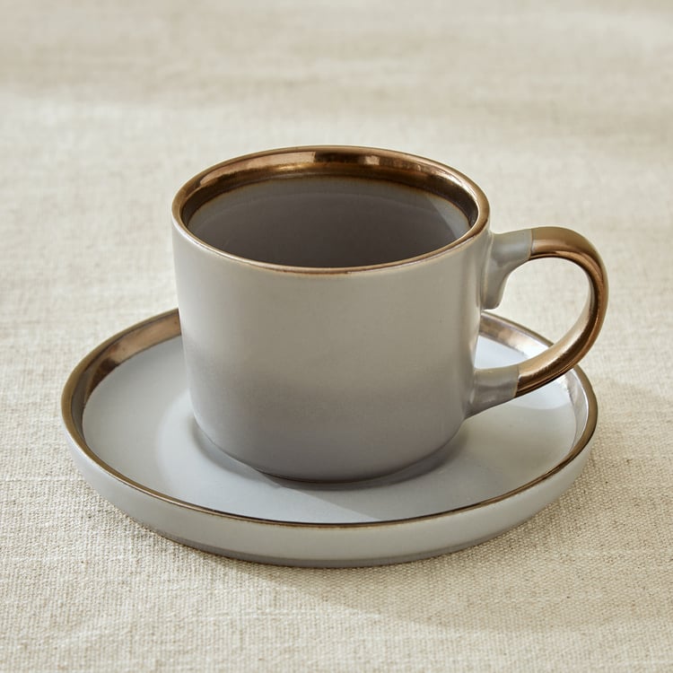 Vibgyor Tashoku Set of 4 Stoneware Cups and Saucers - 240ml