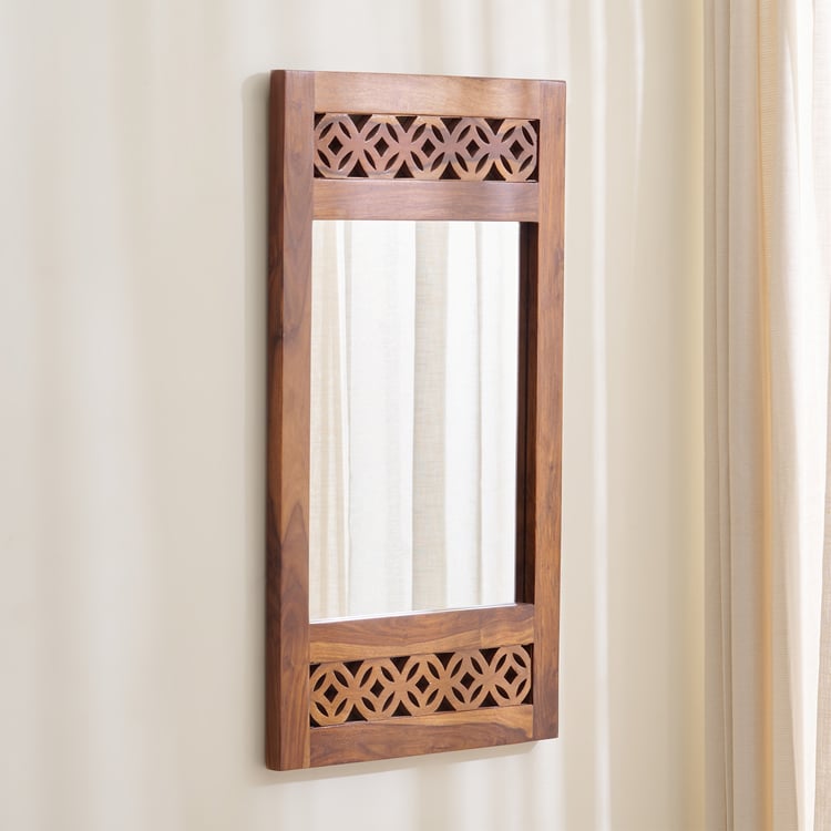 Helios Disa Sheesham Wood Wall Mirror - Honey Brown