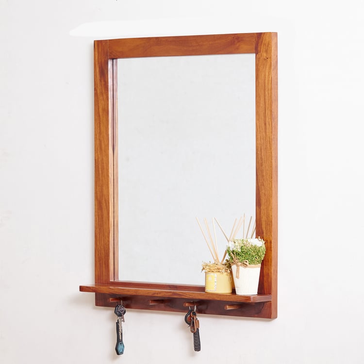 Helios Fleek Sheesham Wood Wall Mirror - Brown