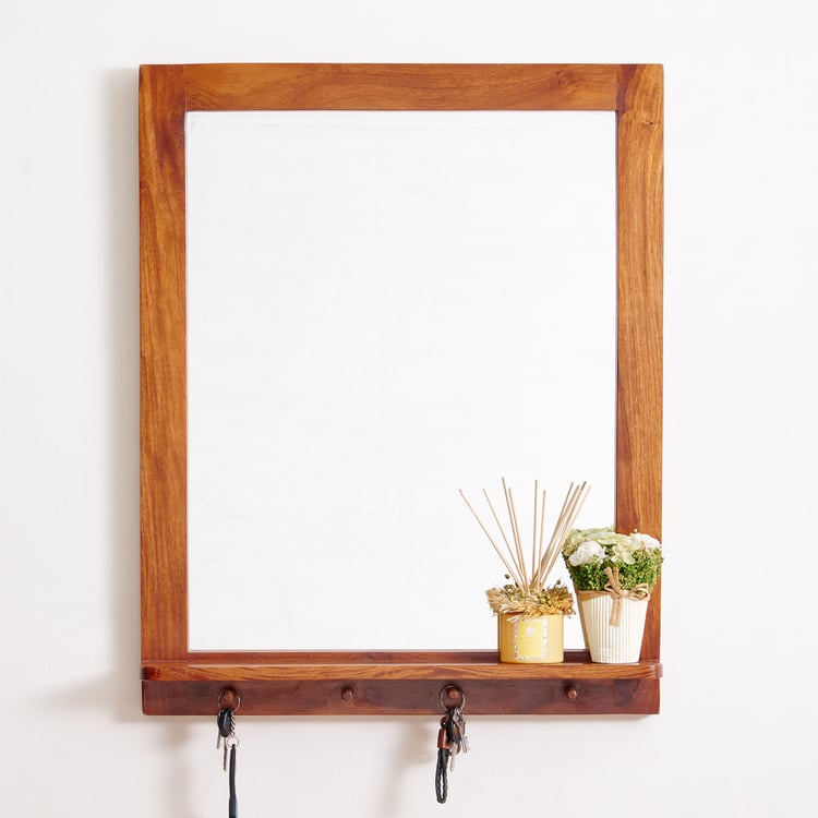 Helios Fleek Sheesham Wood Wall Mirror - Brown