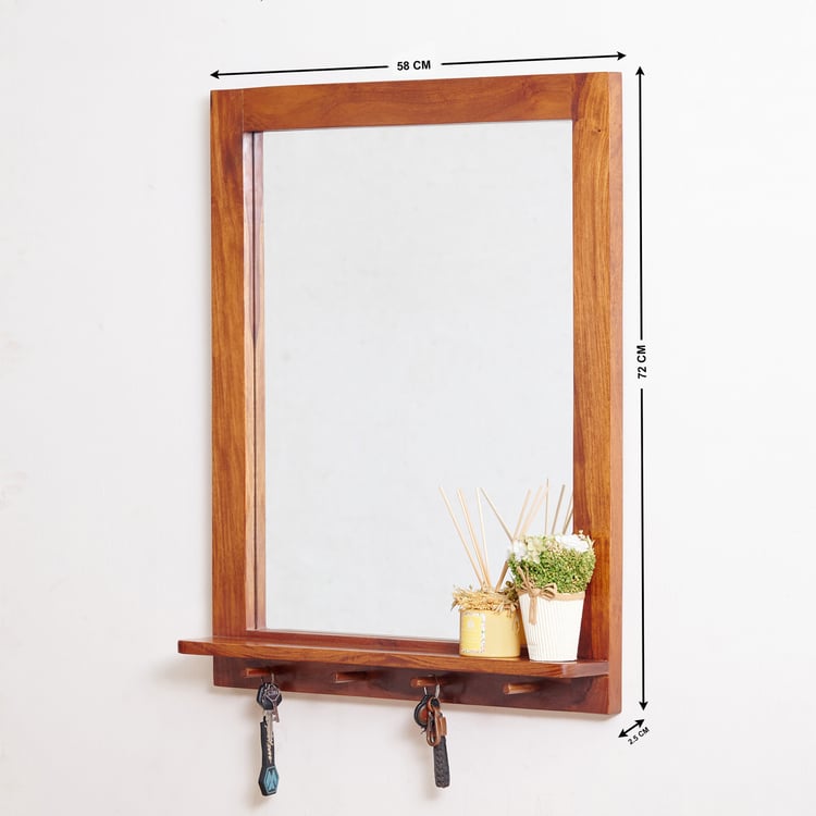 Helios Fleek Sheesham Wood Wall Mirror - Brown