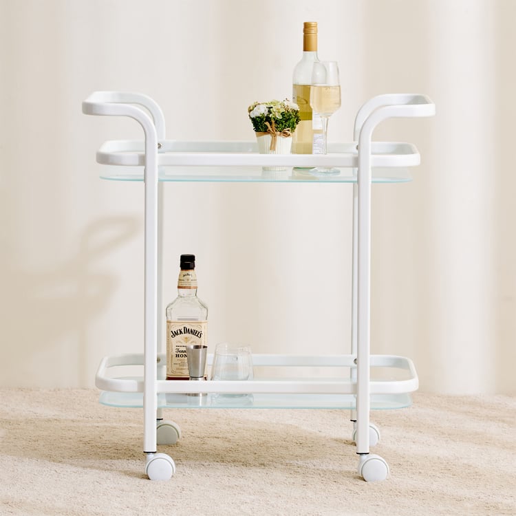 Helios Montoya Glass Top Serving Trolley - White