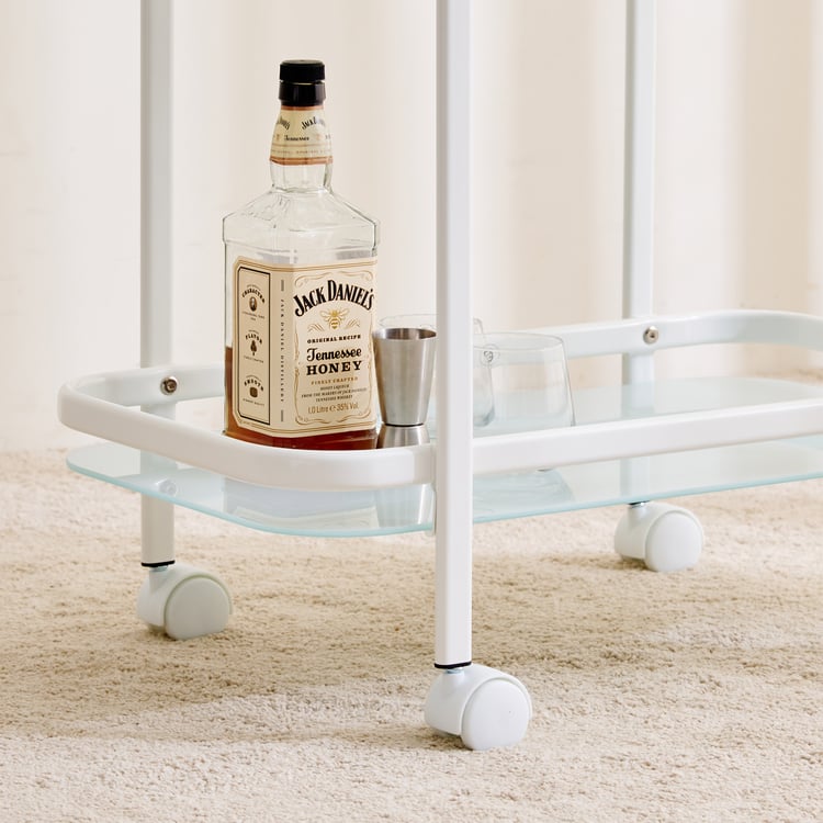 Helios Montoya Glass Top Serving Trolley - White