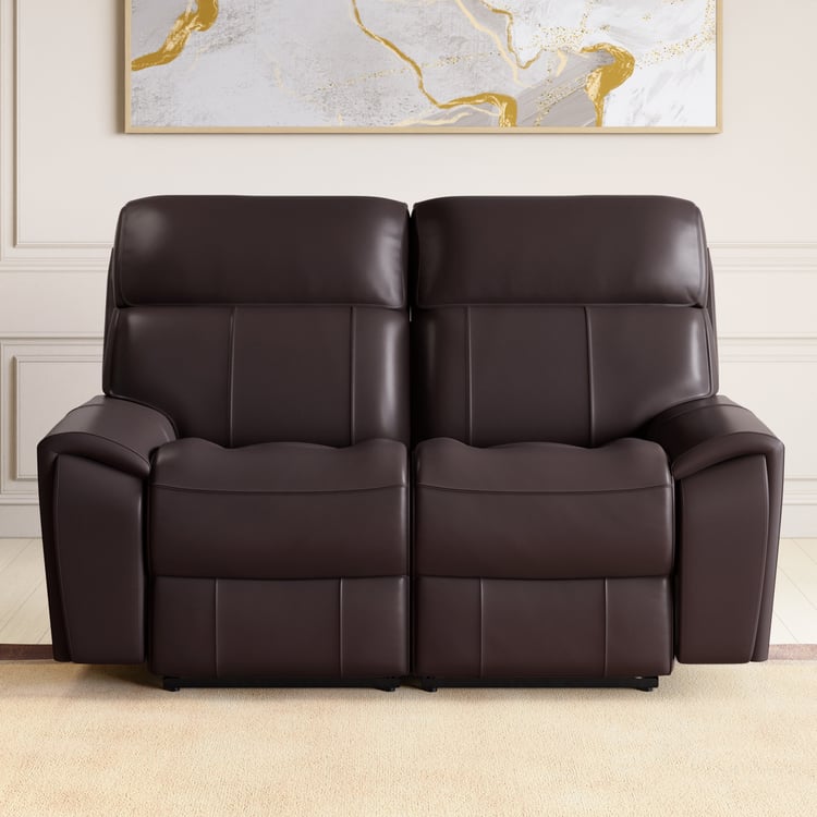 Stockholm Half Leather 2-Seater Electric Recliner - Brown