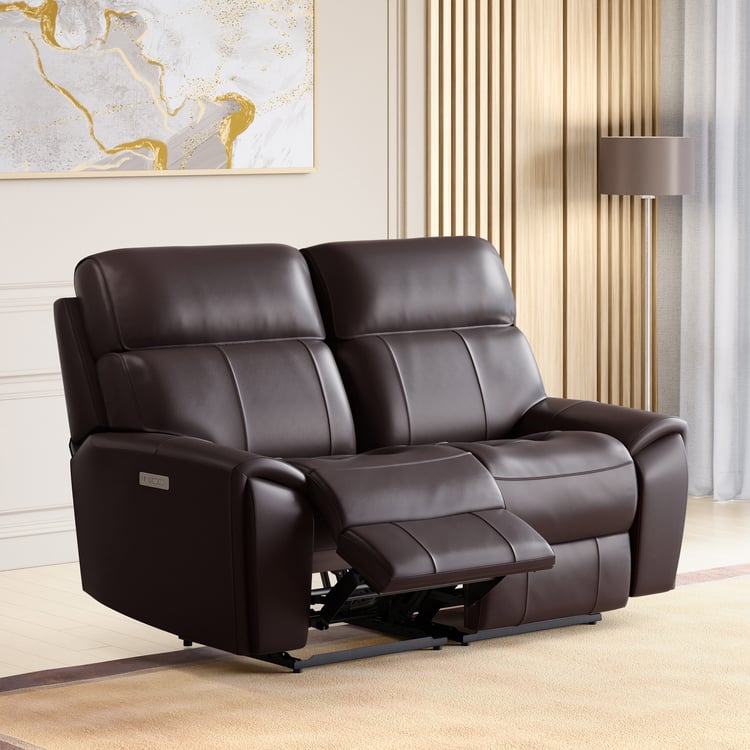 Stockholm Half Leather 2-Seater Electric Recliner - Brown