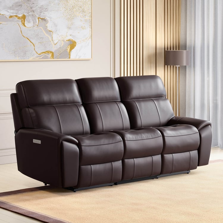 Stockholm Half Leather 3-Seater Electric Recliner - Brown