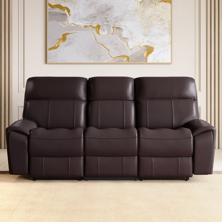 Stockholm Half Leather 3-Seater Electric Recliner - Brown