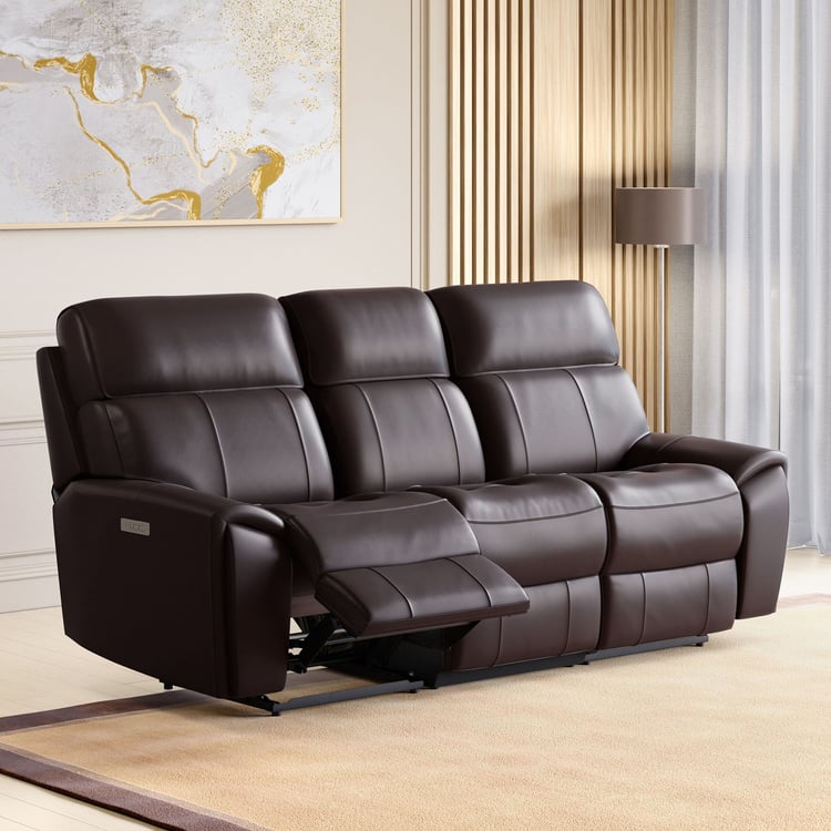 Stockholm Half Leather 3-Seater Electric Recliner - Brown