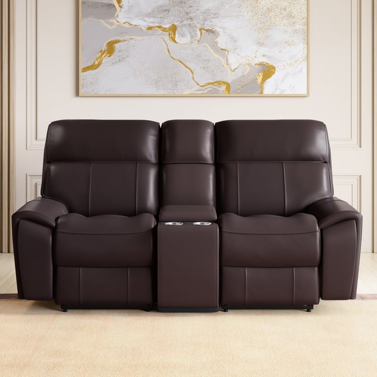 Stockholm Half Leather 2-Seater Electric Recliner Set - Brown