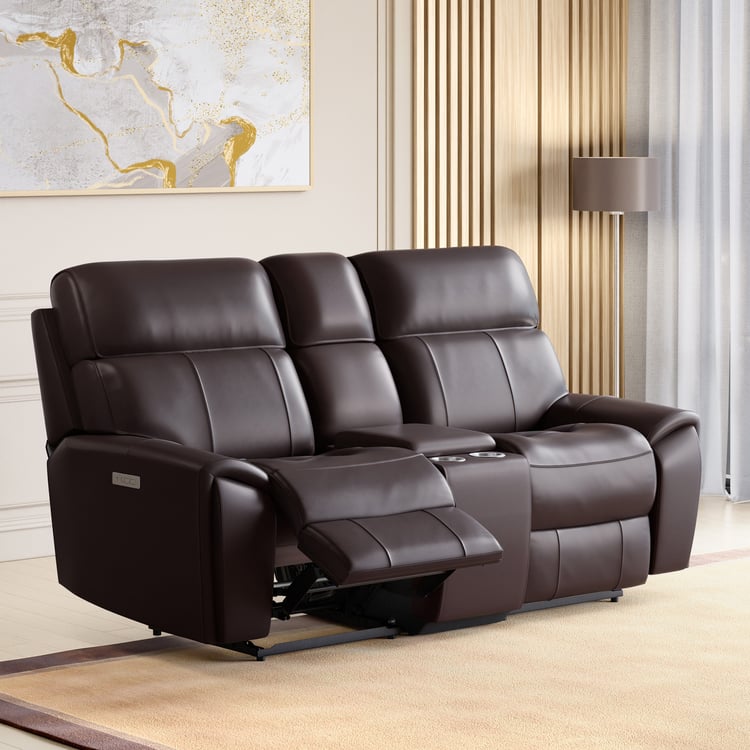 Stockholm Half Leather 2-Seater Electric Recliner Set - Brown