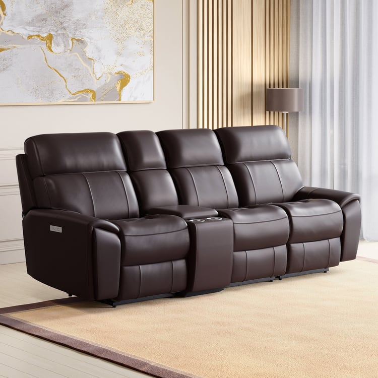 Stockholm Half Leather 3-Seater Electric Recliner Set - Brown