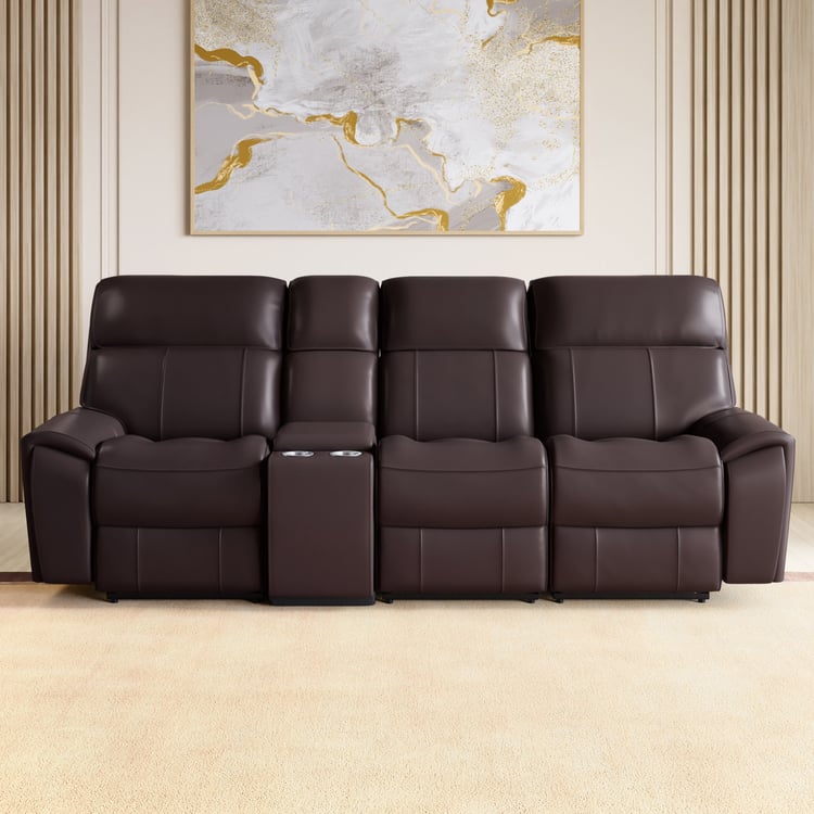 Stockholm Half Leather 3-Seater Electric Recliner Set - Brown