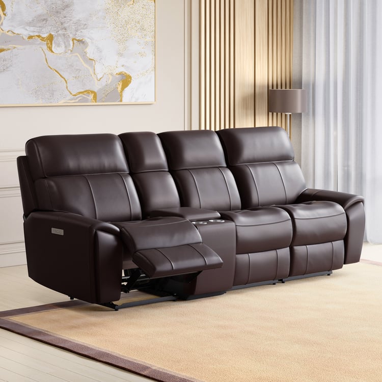 Stockholm Half Leather 3-Seater Electric Recliner Set - Brown