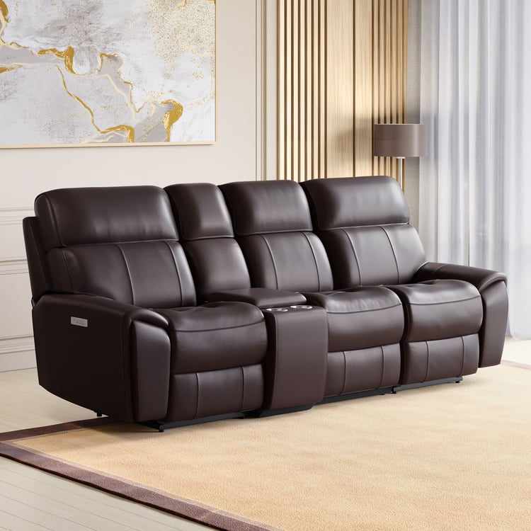 Stockholm Half Leather 3-Seater Electric Recliner Set - Brown