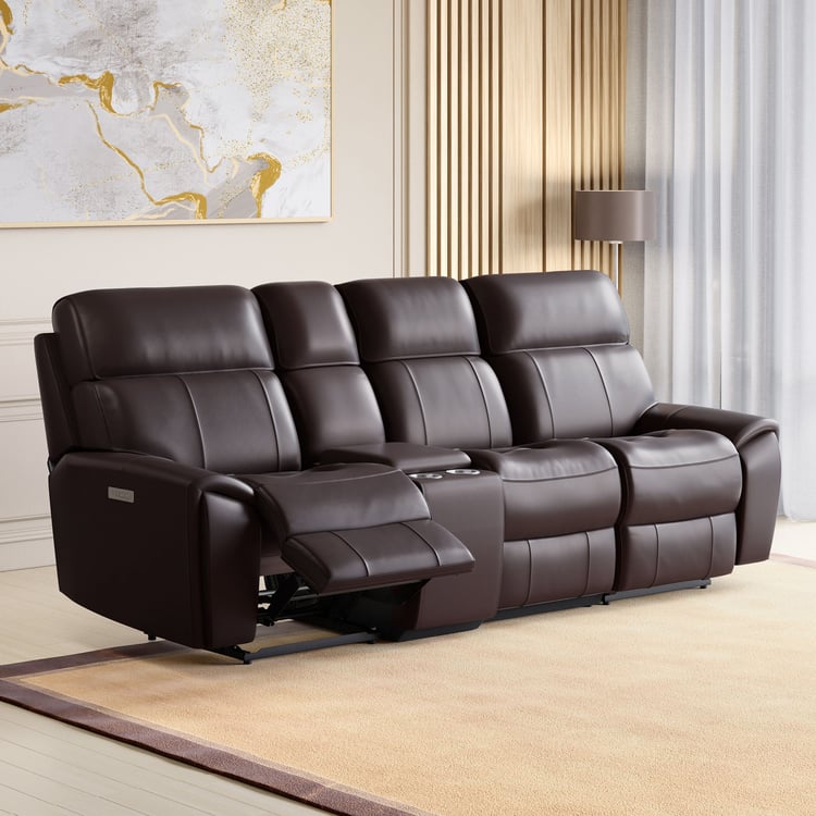 Stockholm Half Leather 3-Seater Electric Recliner Set - Brown