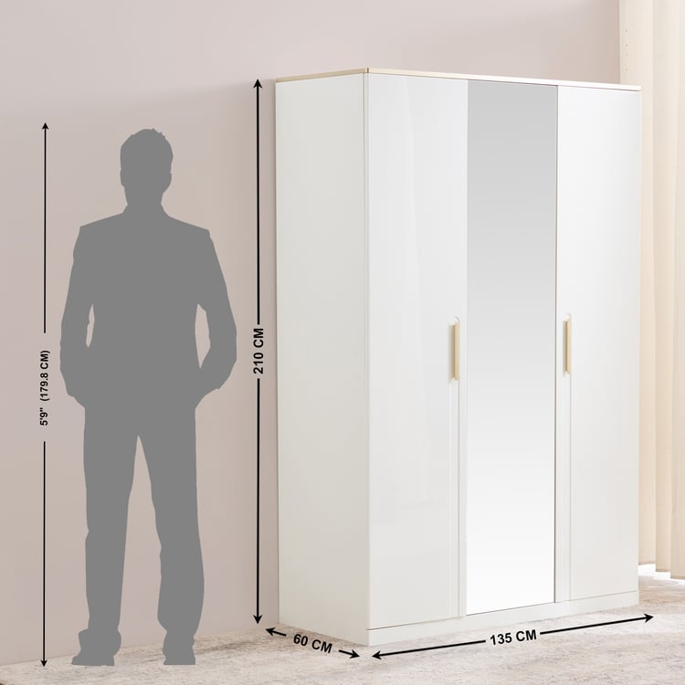 Senorita 3-Door Wardrobe with Mirror - Cream