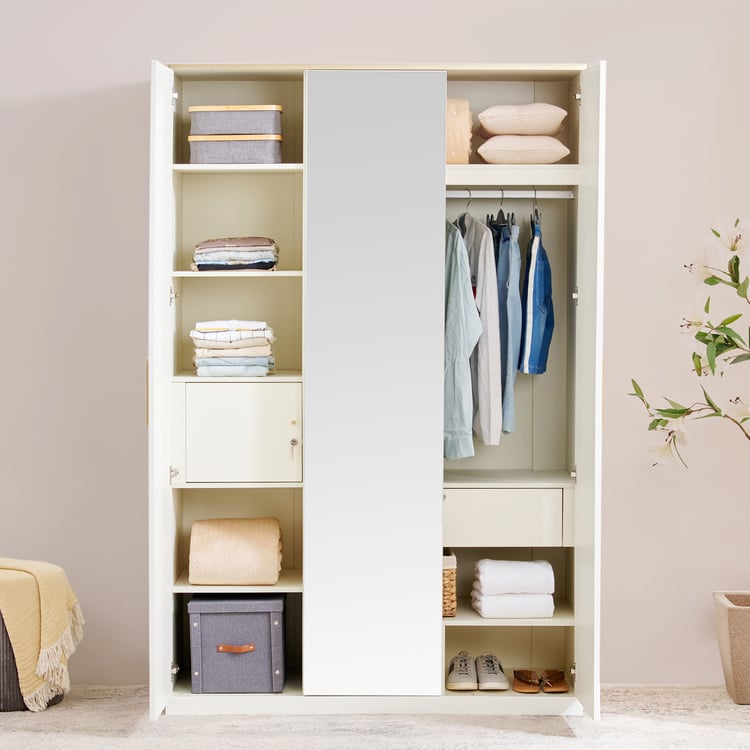 Senorita 3-Door Wardrobe with Mirror - Cream