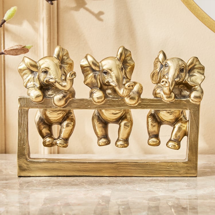 Jaguar Hedi Polyresin Baby Elephants Climbing on Stand Figurine