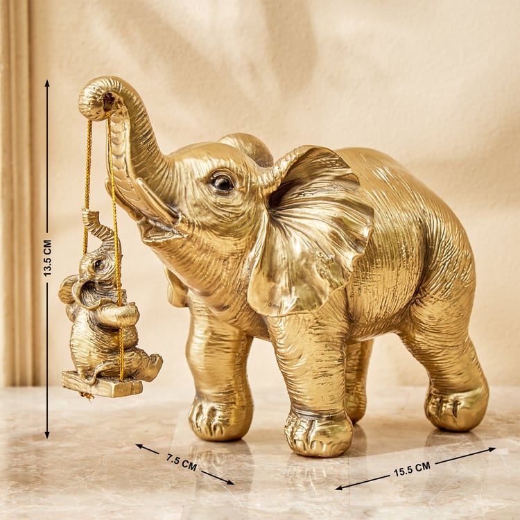 Jaguar Hedi Polyresin Mother Elephant with Baby on Swing Figurine