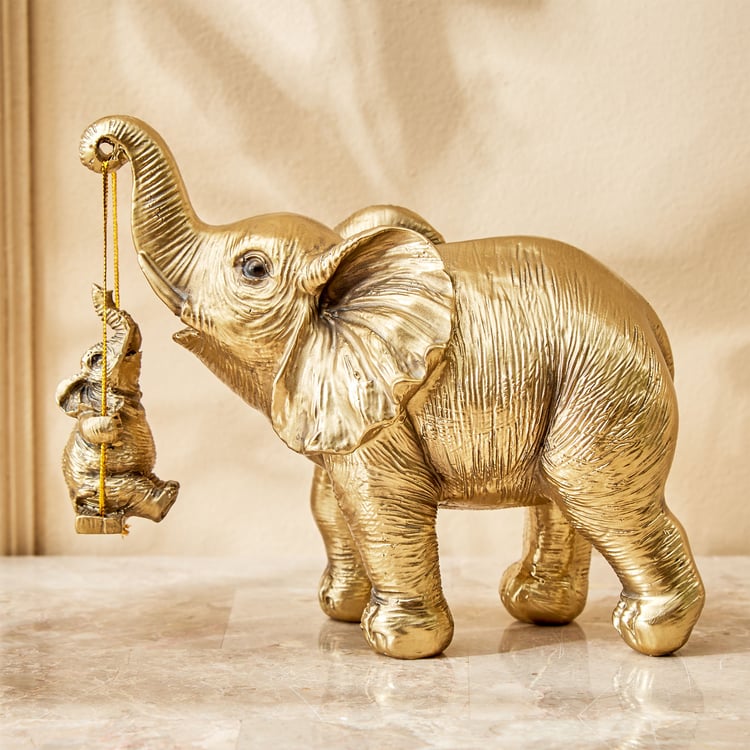 Jaguar Hedi Polyresin Mother Elephant with Baby on Swing Figurine