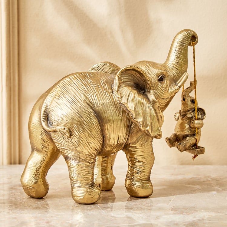 Jaguar Hedi Polyresin Mother Elephant with Baby on Swing Figurine