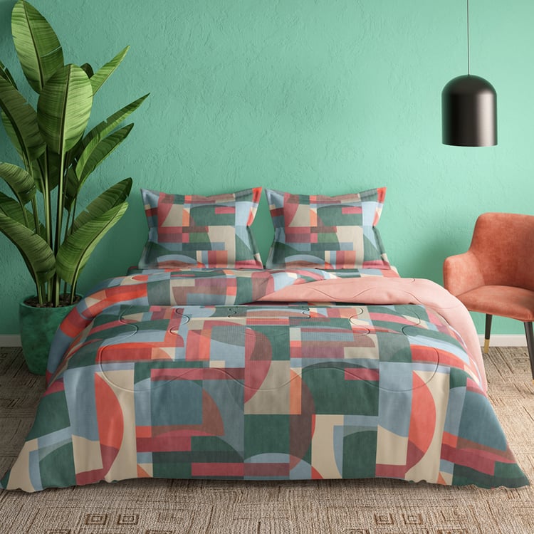 PORTICO Facets Cotton 4Pcs Printed Double Bed-In-A-Bag Set