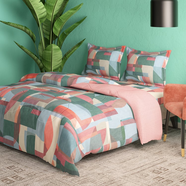 PORTICO Facets Cotton 4Pcs Printed Double Bed-In-A-Bag Set