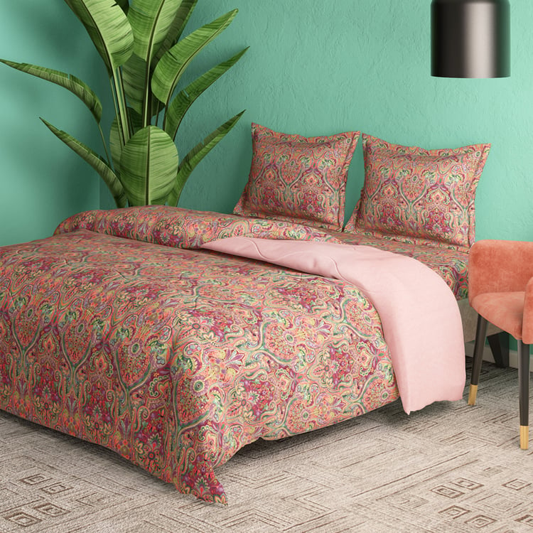 PORTICO Facets Cotton 4Pcs Printed Double Bed-In-A-Bag Set