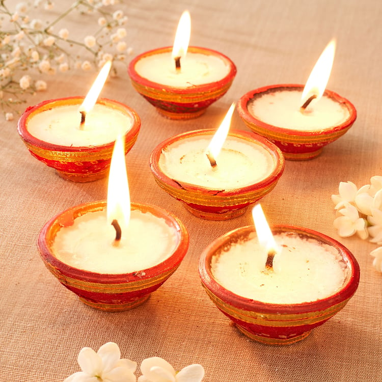 Utsav Set of 6 Clay Lace Diyas