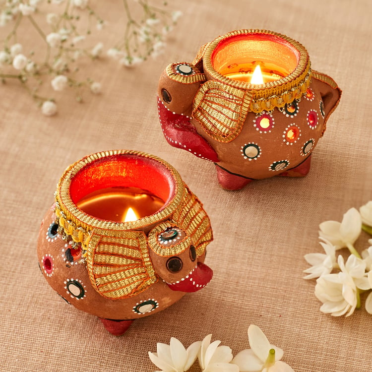 Utsav Set of 2 Clay Elephant Diyas