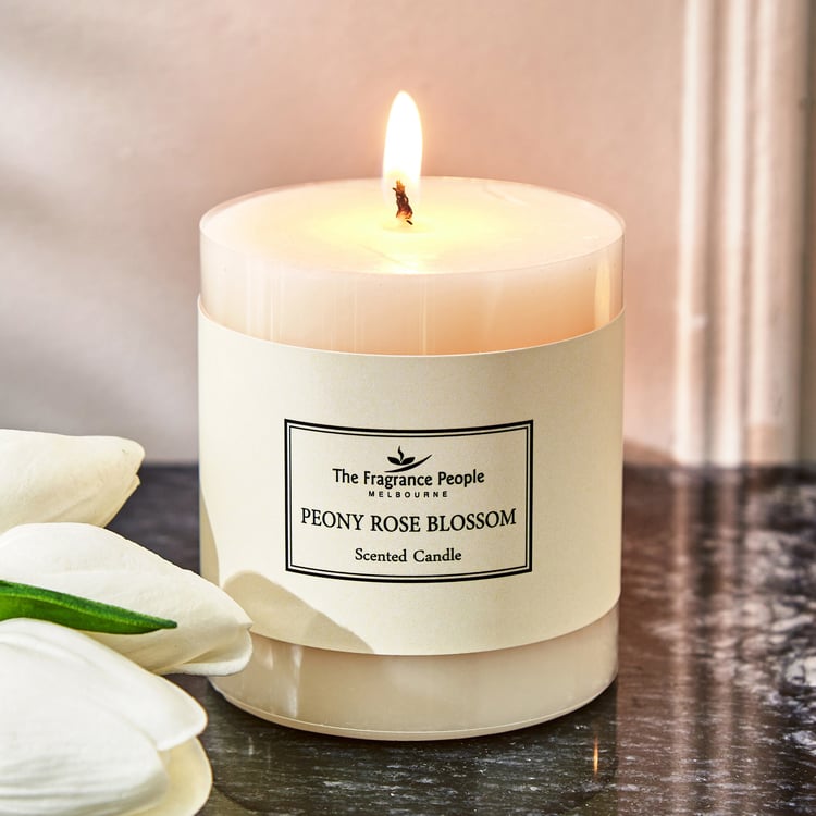 Boutique Peony Rose Blossom Scented Pillar Candle