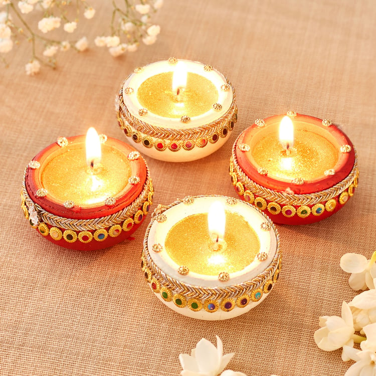 Utsav Set of 4 Clay Handi Diyas