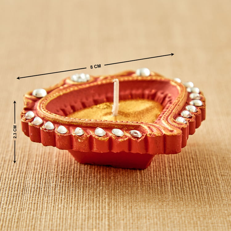 Utsav Set of 4 Clay Embellished Leaf Diyas