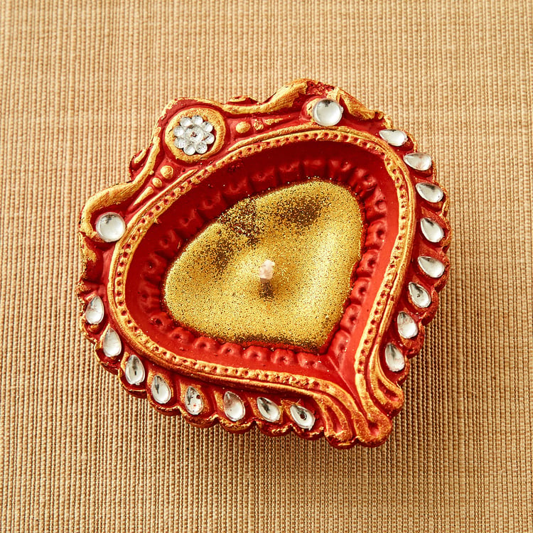 Utsav Set of 4 Clay Embellished Leaf Diyas