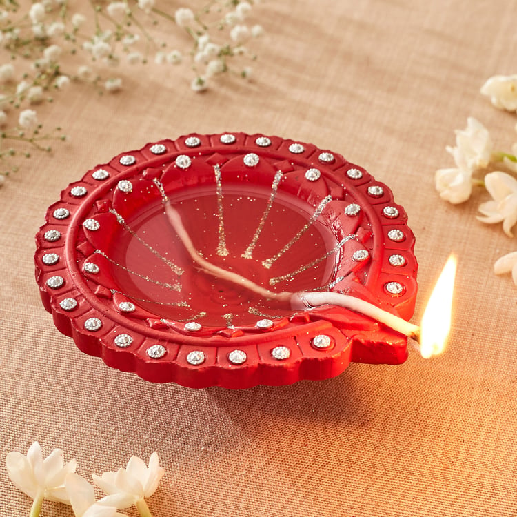 Utsav Earthen Clay Embellished Akhand Diya