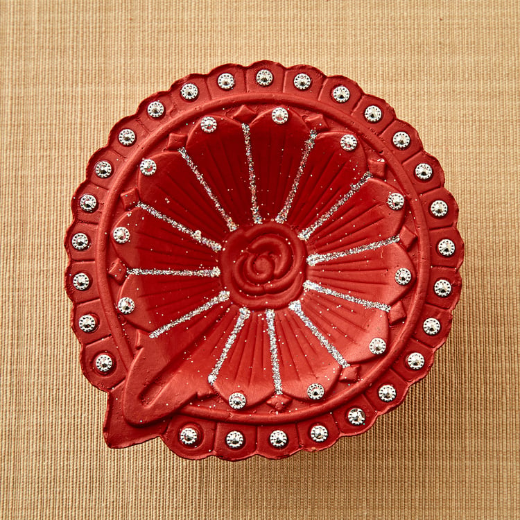 Utsav Earthen Clay Embellished Akhand Diya